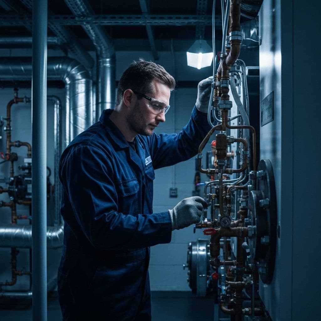 Gas engineer working on boiler